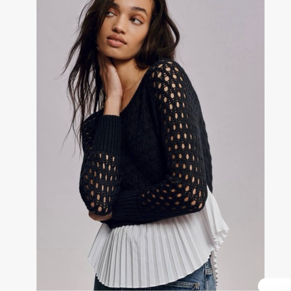 NWT Maeve by Anthologie Layered Pleated Trim Crochet Sweater size S